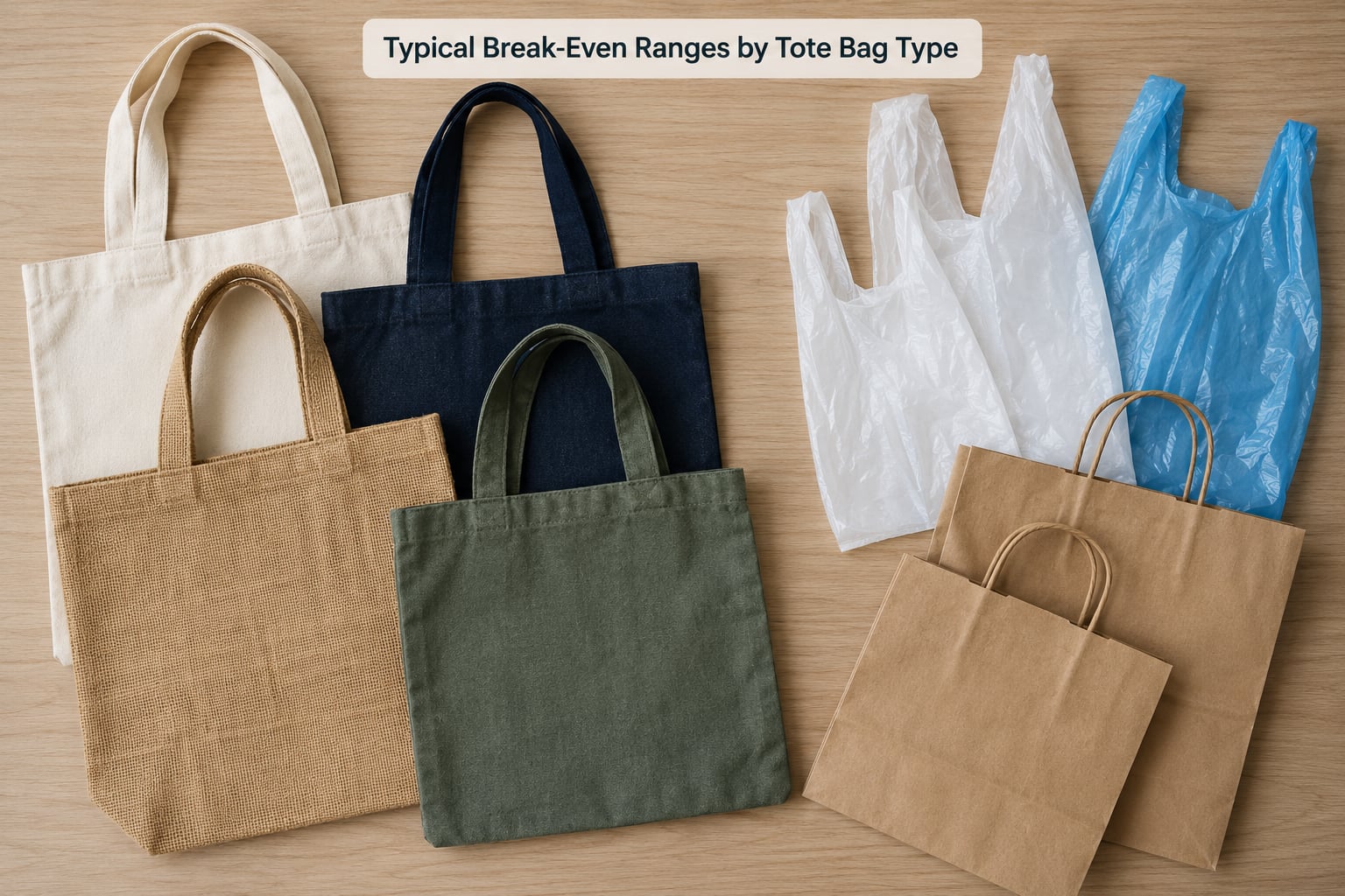 Typical Break-Even Ranges by Tote Bag Type