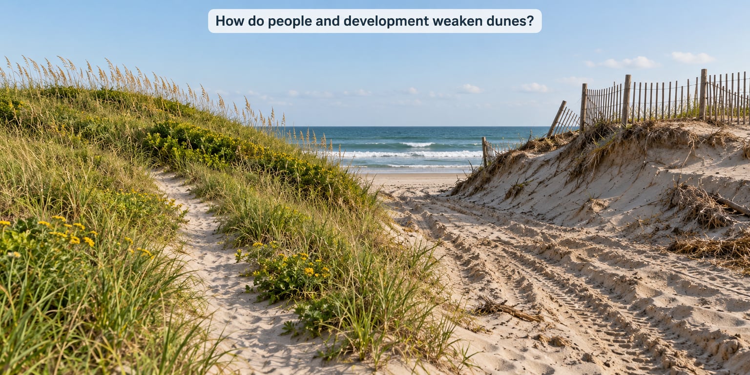 How do people and development weaken dunes?
