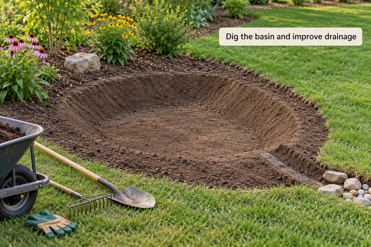 Dig the basin and improve drainage
