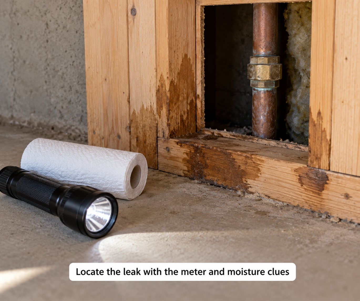 Locate the leak with the meter and moisture clues