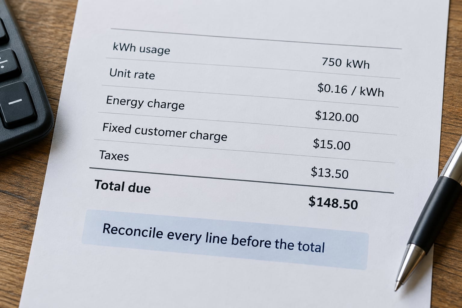 Reconcile every line before the total