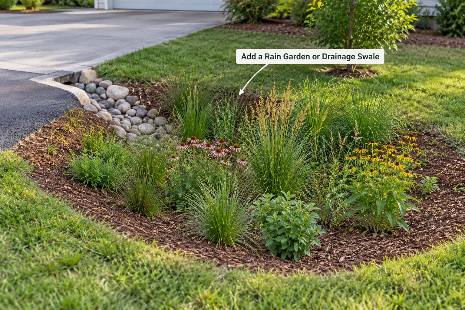Add a Rain Garden or Drainage Swale